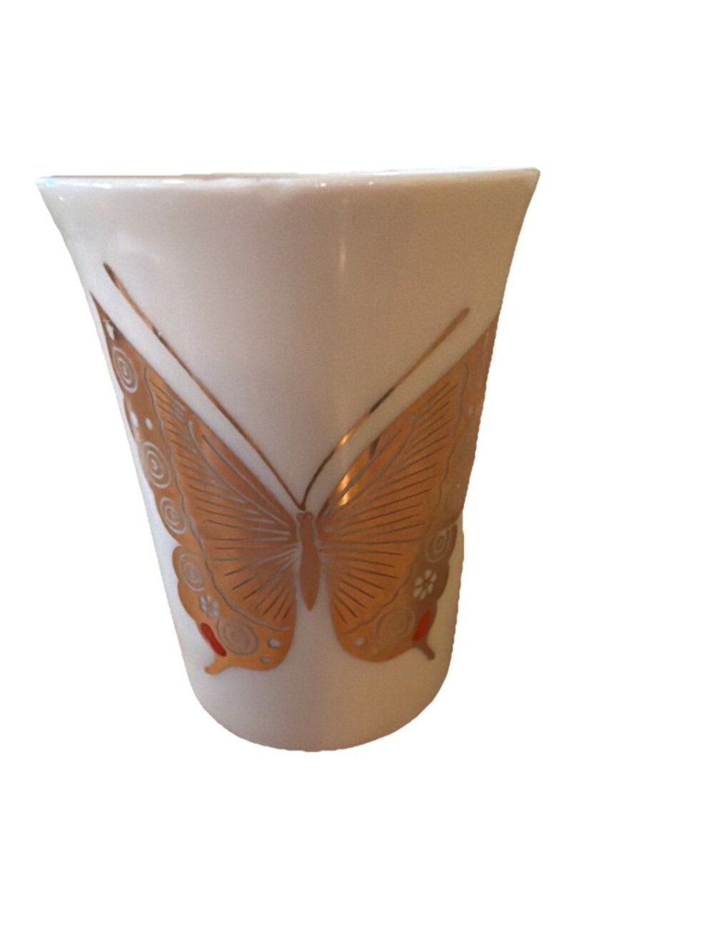 Vintage Takahashi Japan Porcelain Gold Butterflies Cup Gold Trim Red Accent 3.5”